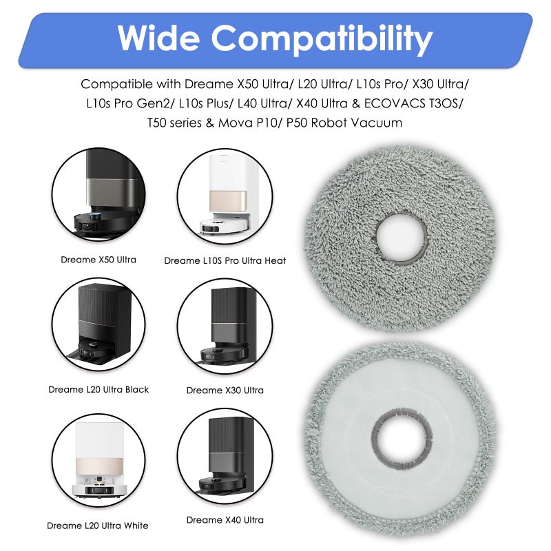 FILTERIST (4 Pack) L40 Ultra Replacement Mop Pads for Dreame X50 Ultra/ X40 Ultra/ X30 Ultra/ L10s Ultra/ L10s Pro Gen 2/ L10s Pro Ultra/ L10s Plus/ Mova P10 Pro Ultra Robot Vacuum, Replacement Mop Cloths - Image 2